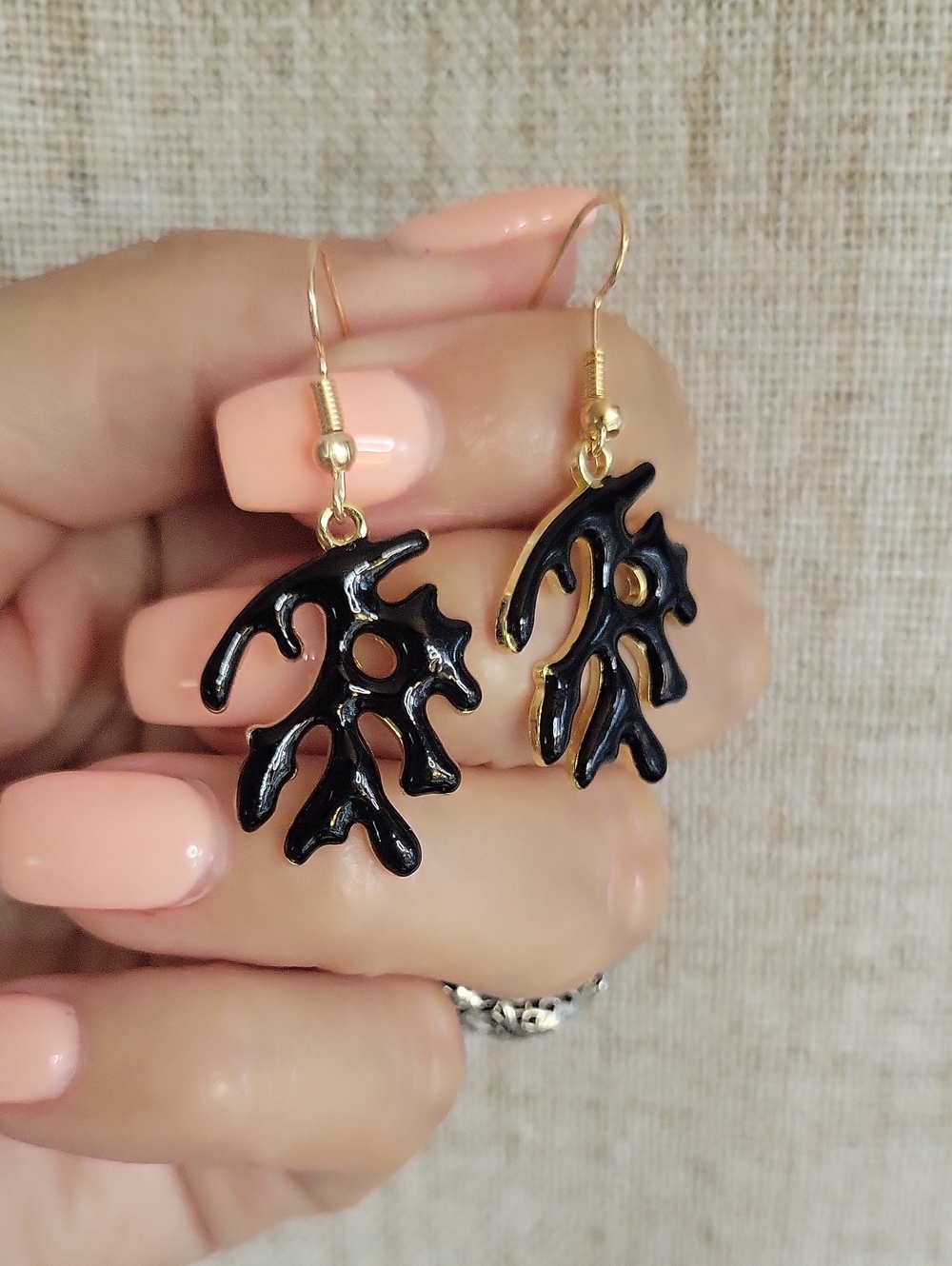 Black Coral Branch Dangle Earrings